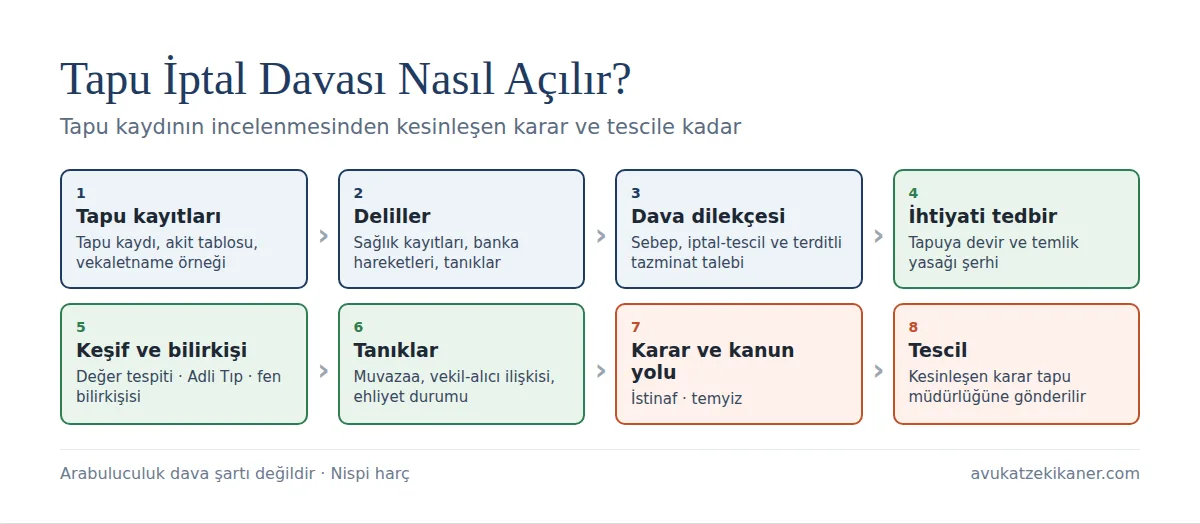 Tapu iptal ve tescil davası nasıl açılır: tapu kayıtları, deliller, ihtiyati tedbir, keşif, karar ve tescil